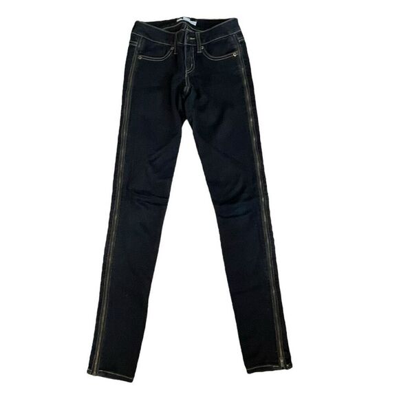 2.1 Denim Skinny Zip Hem Jeans Black Dark Wash Low Rise Leg Y2K 24 - Picture 1 of 6